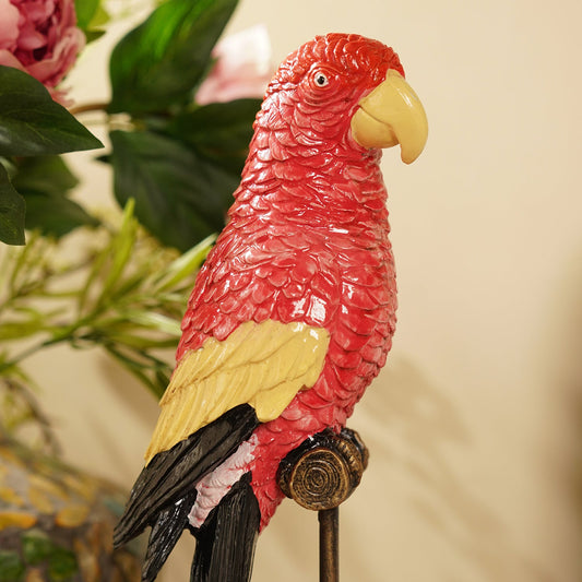 Coral Polyresin Exotic Parrot with Stand