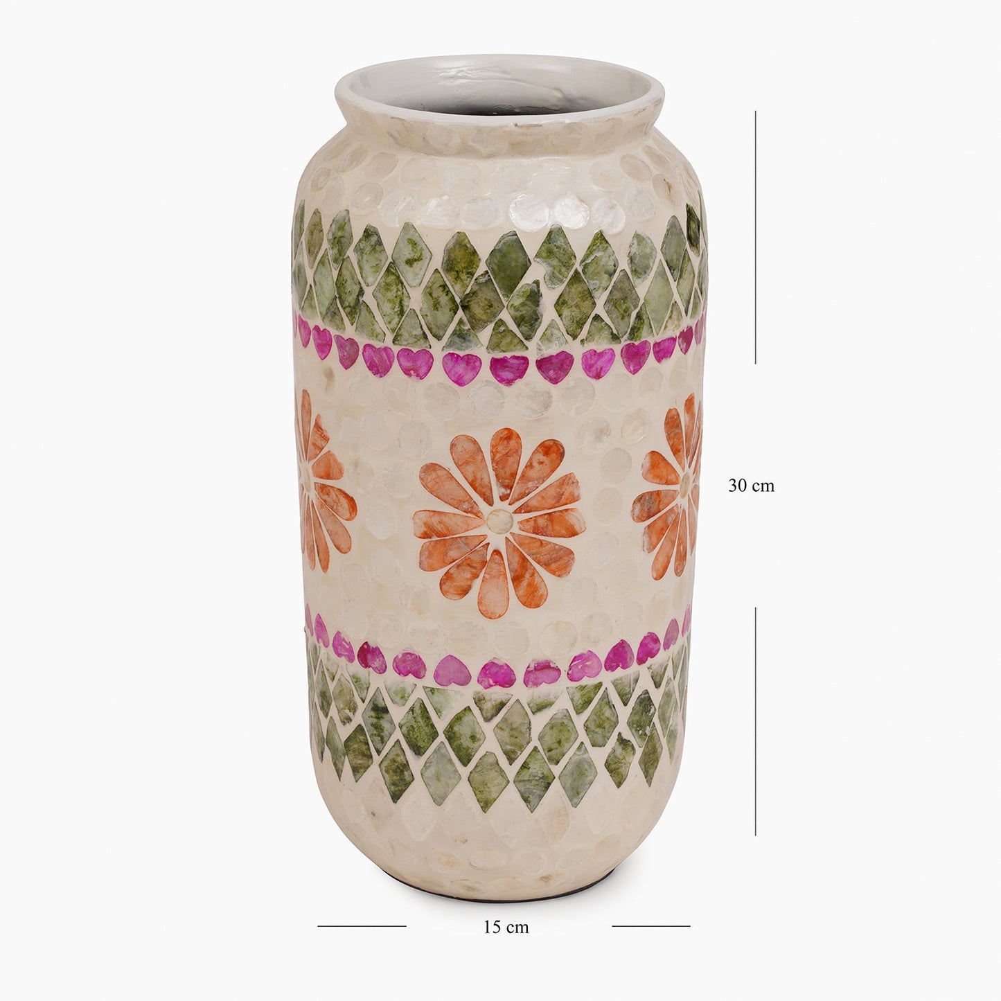 Green & Pink Bamboo Capiz Shell Round Vase - Large