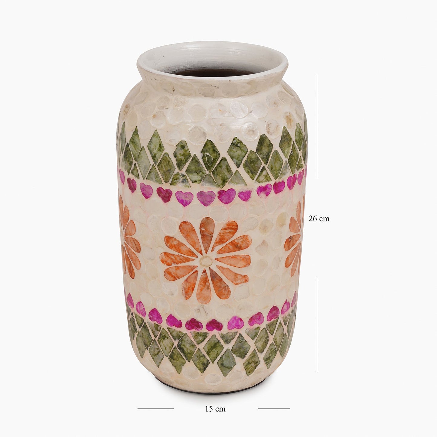 Green & Pink Bamboo Capiz Shell Round Vase - Small