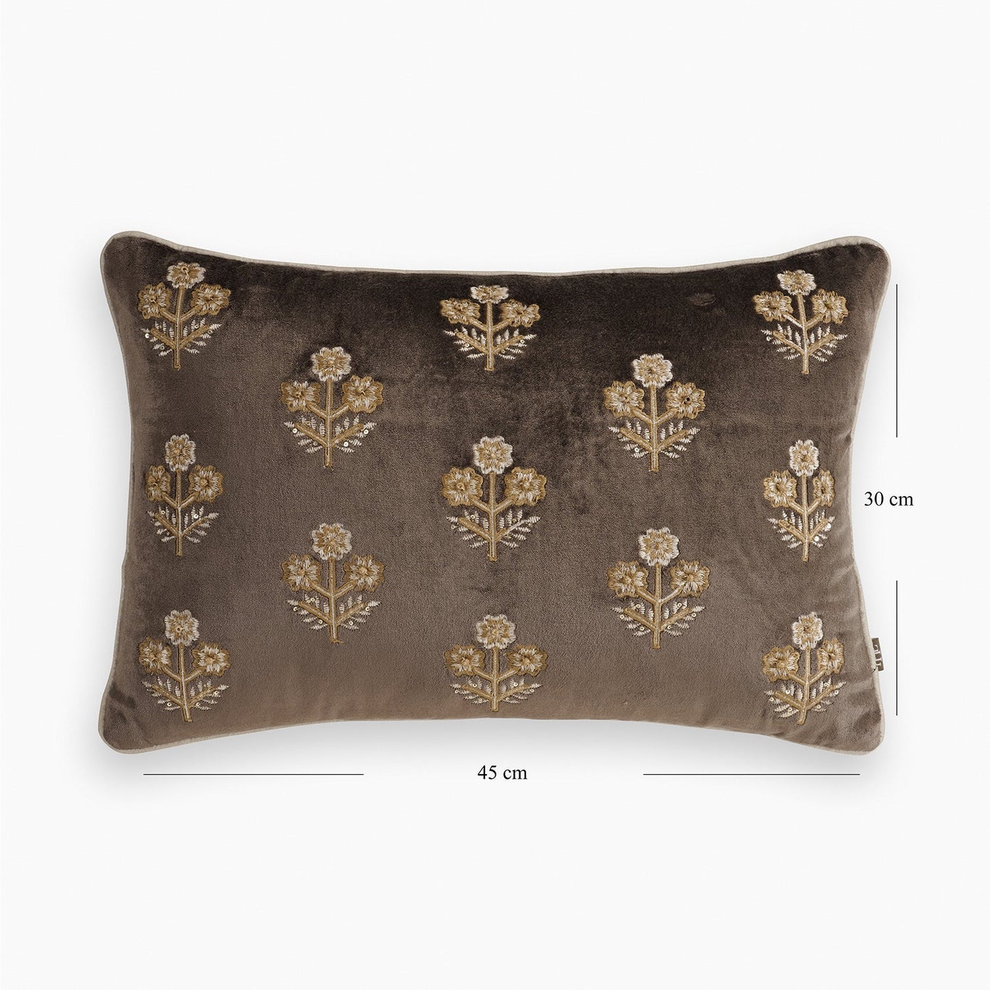Brown Floral Embroidered Rectangle Cushion Cover