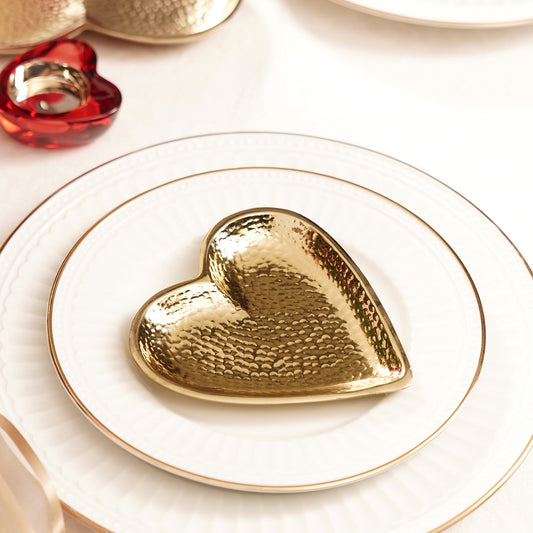 Gold Heart Shaped Hammered Metal Platter - Small