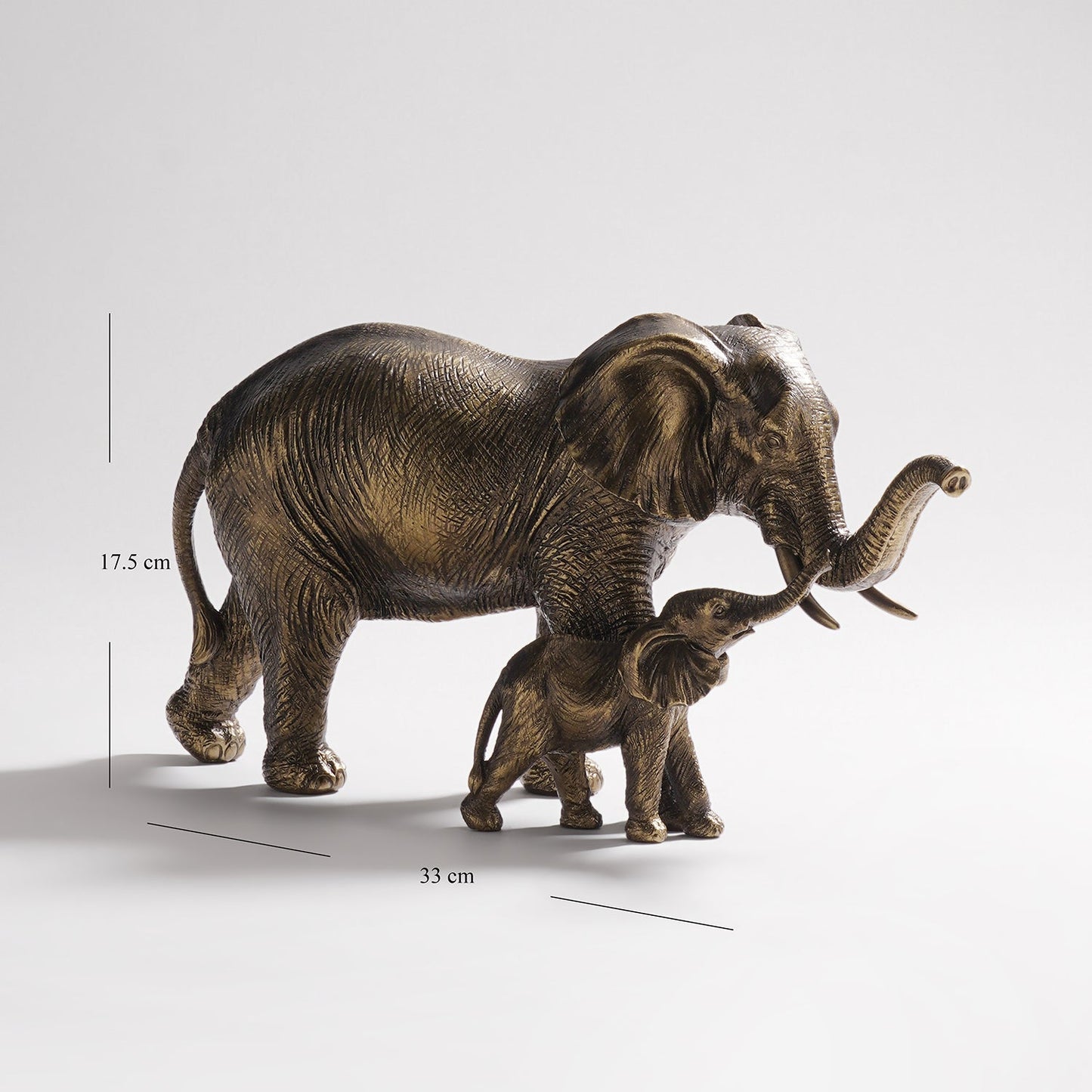 Brown Polyresin Standing Mother & Baby Elephant
