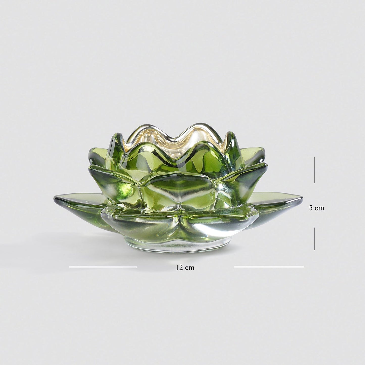 Set of 2 Green Glass Lotus Shaped Tealight Holders
