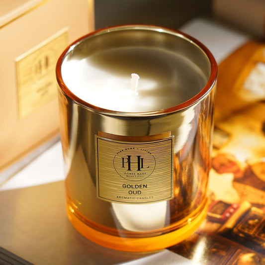 Gold Scented Wax Filled Candle Jar - Oud