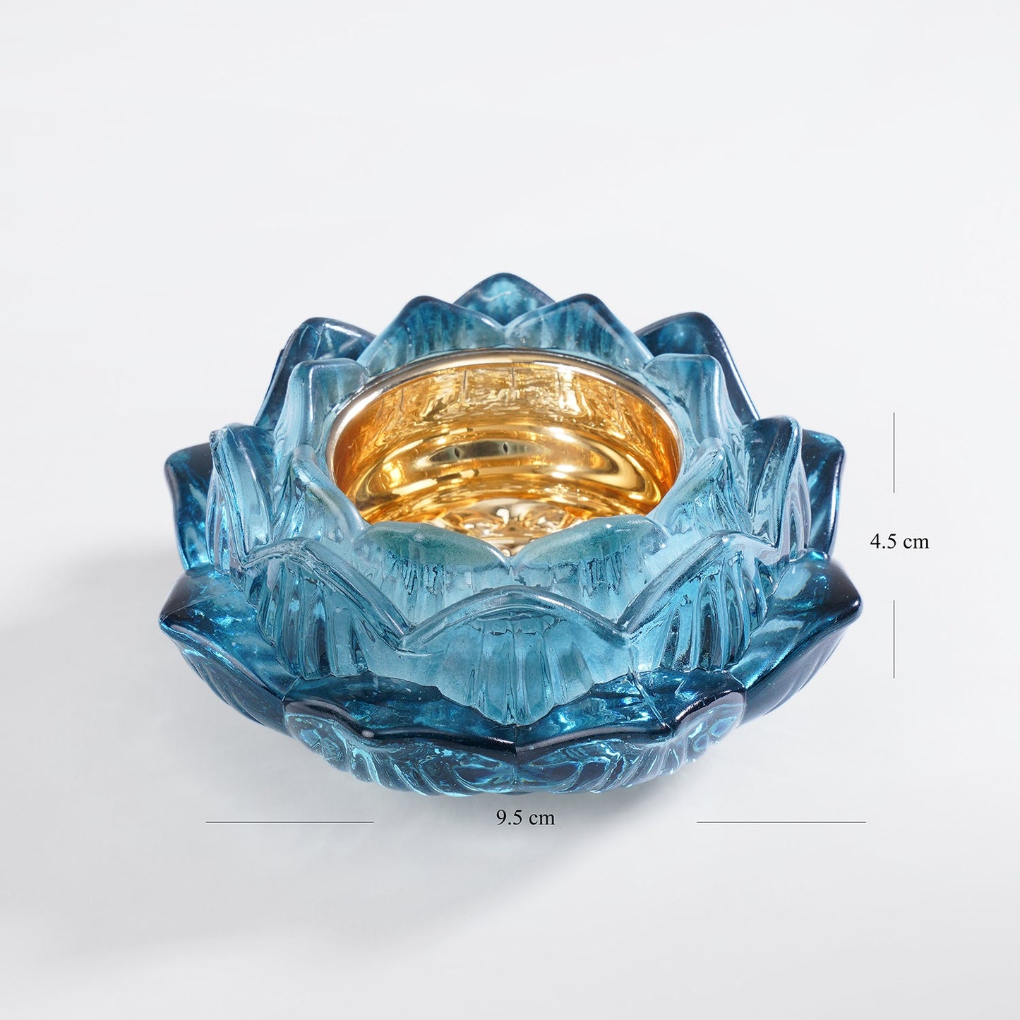 Set of 2 Blue Glass Floral Shaped Tealight Holders