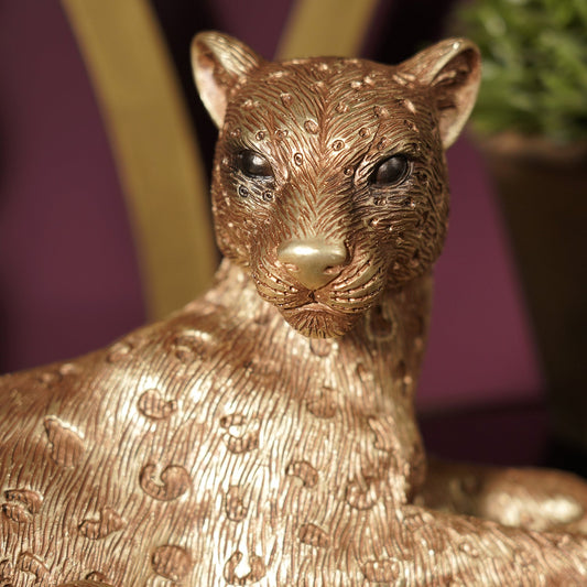 Gold Polyresin Sitting Leopard