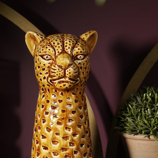 Brown Leopard Head Shaped Ceramic Vase - Large