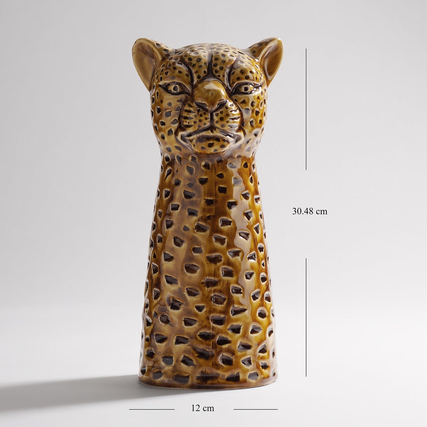 Brown Leopard Head Shaped Ceramic Vase - Large