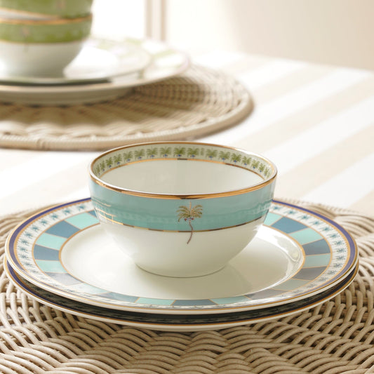 Set of 2 Blue Palmetto Print Porcelain Bowls