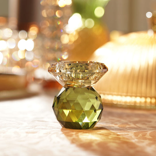 Amber & Green Cut Glass Crystal Candle Holder