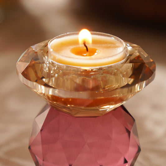 Amber & Pink Cut Glass Crystal Candle Holder