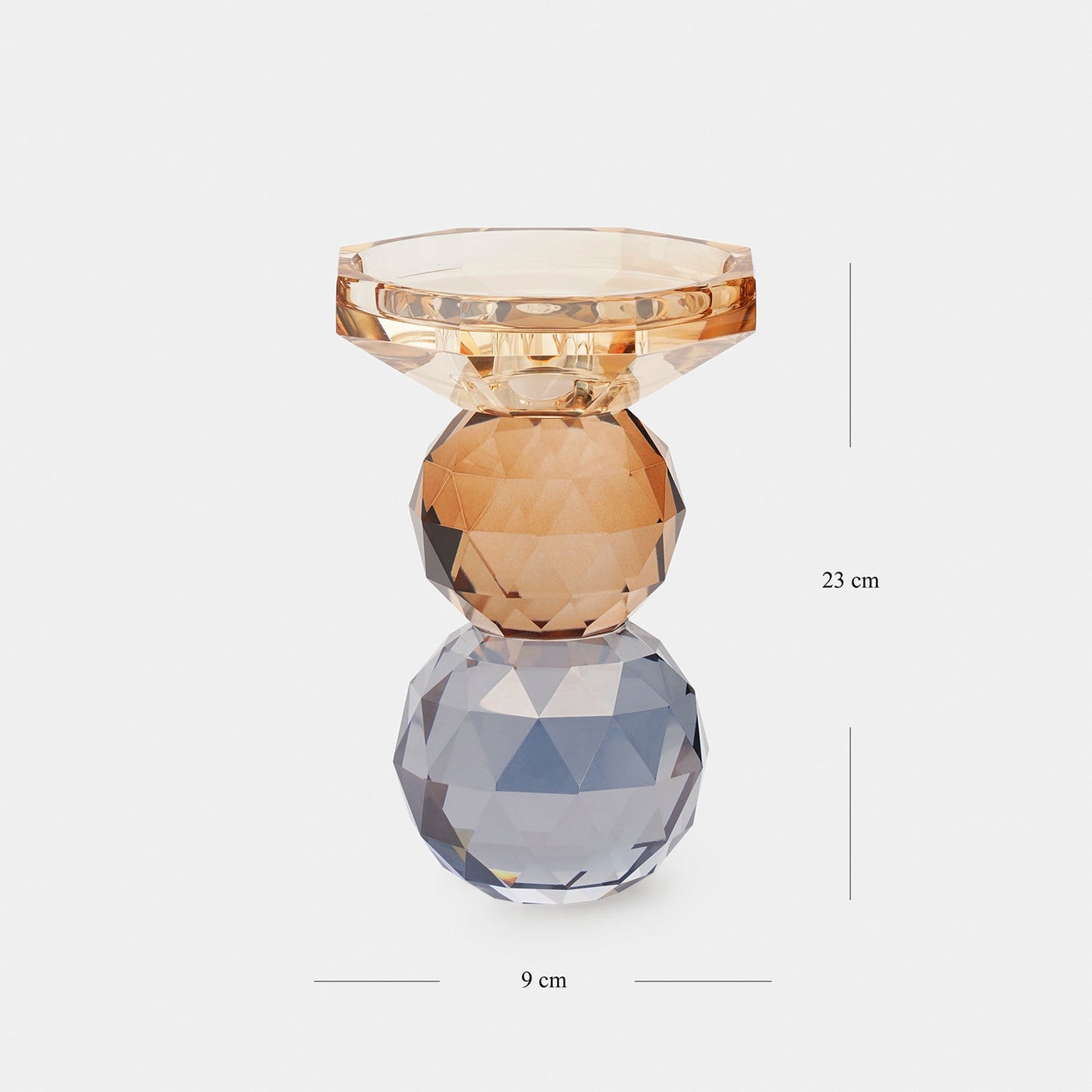 Amber Grey Cut Glass Crystal Candle Holder