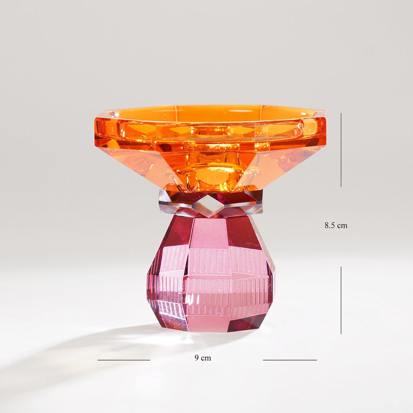 Amber & Pink Glass Crystal Candle Holder