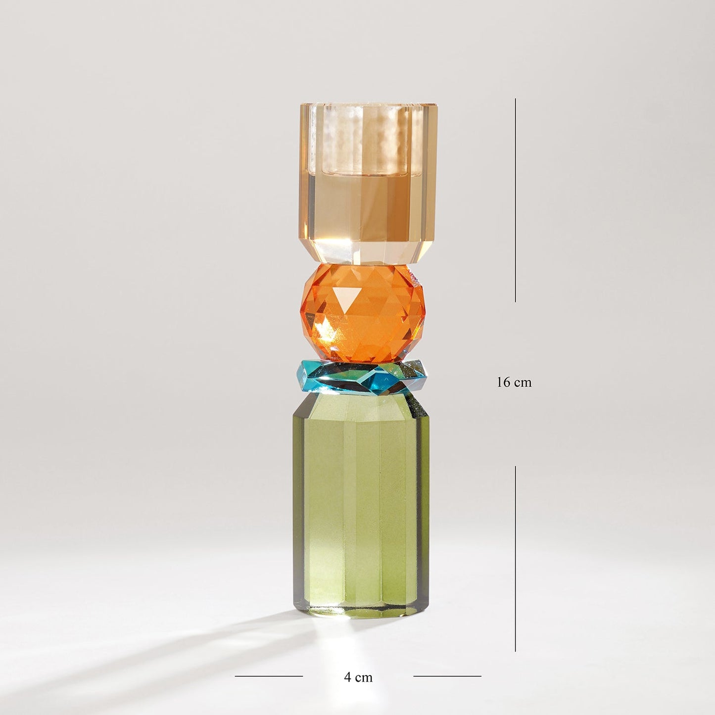 Green Orange Amber Crylindrical Glass Crystal Candle Holder