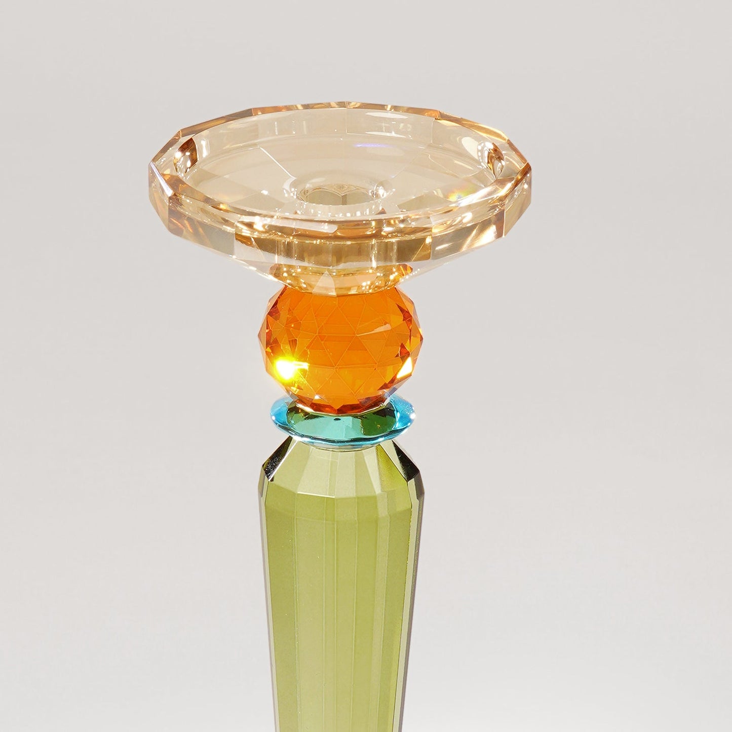 3 Tone Cut Glass Tall Candle Holder