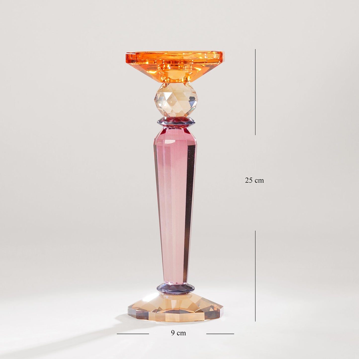 3 Tone Cut Glass Tall Candle Holder