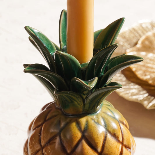 Green Mustard Ceramic Pineapple Candle Holder