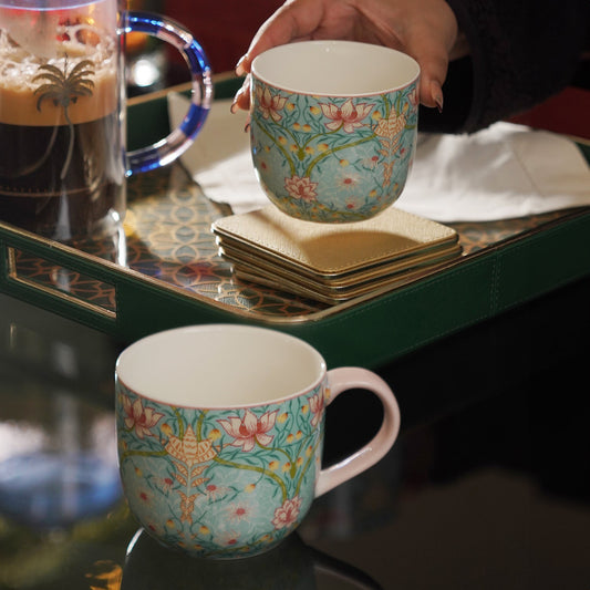 Set of 2 Blue Prined Bone China Coffee Mugs