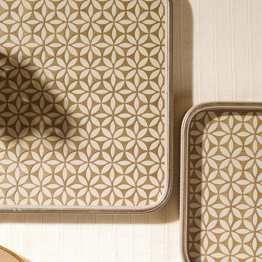 Beige Lazer Cut Faux Leather Platter - Large