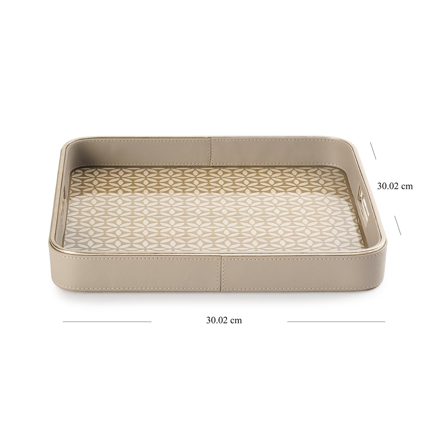 Beige Lazer Cut Square Faux Leather Tray