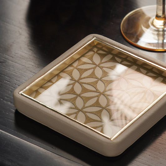 Beige Square Pattern Faux Leather Coaster