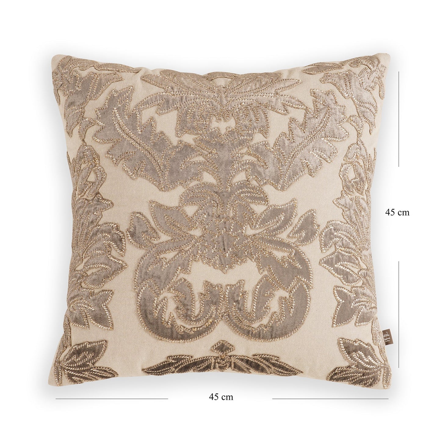 Beige Applique Embroidered Cushion Cover