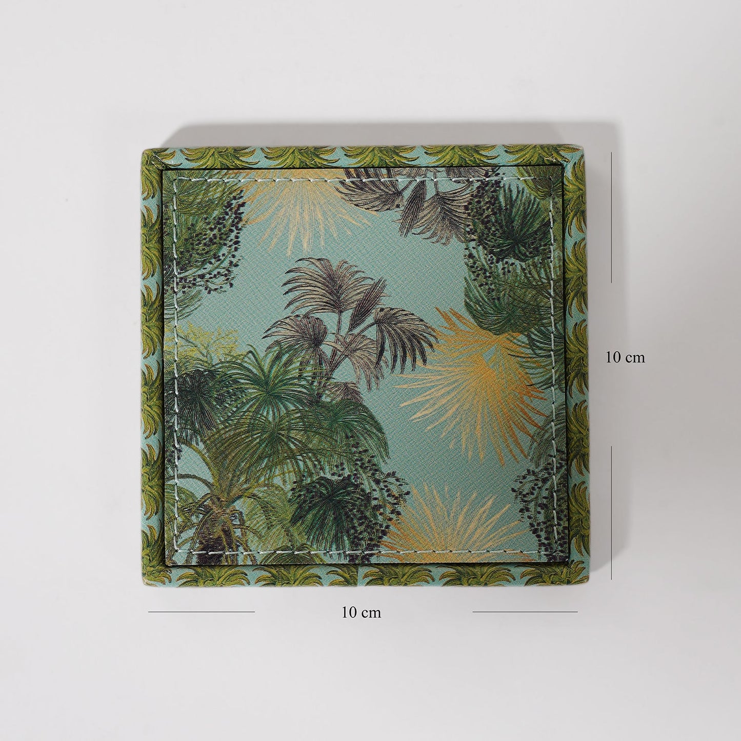 Set of 4 Green Como Printed Faux Leather Square Coasters