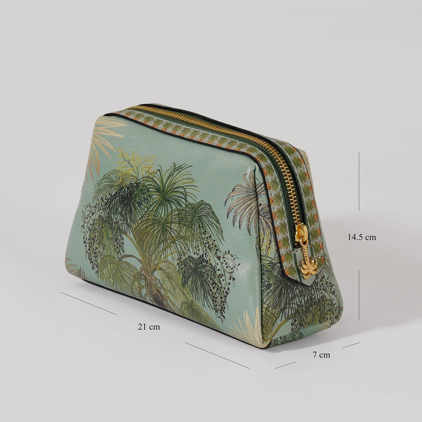 Green Como Printed Faux Leather Vanity Pouch - Small