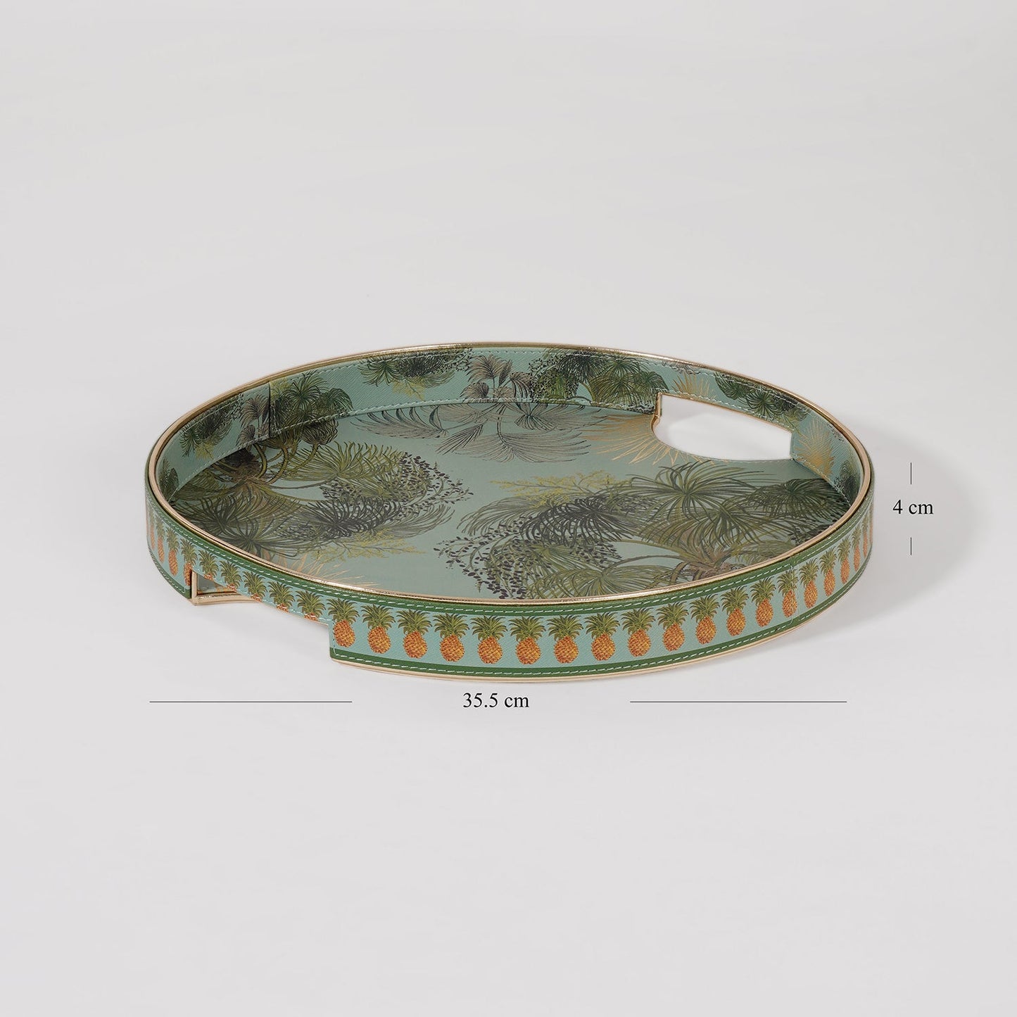 Green Como Printed Faux Leather Round Serving Tray