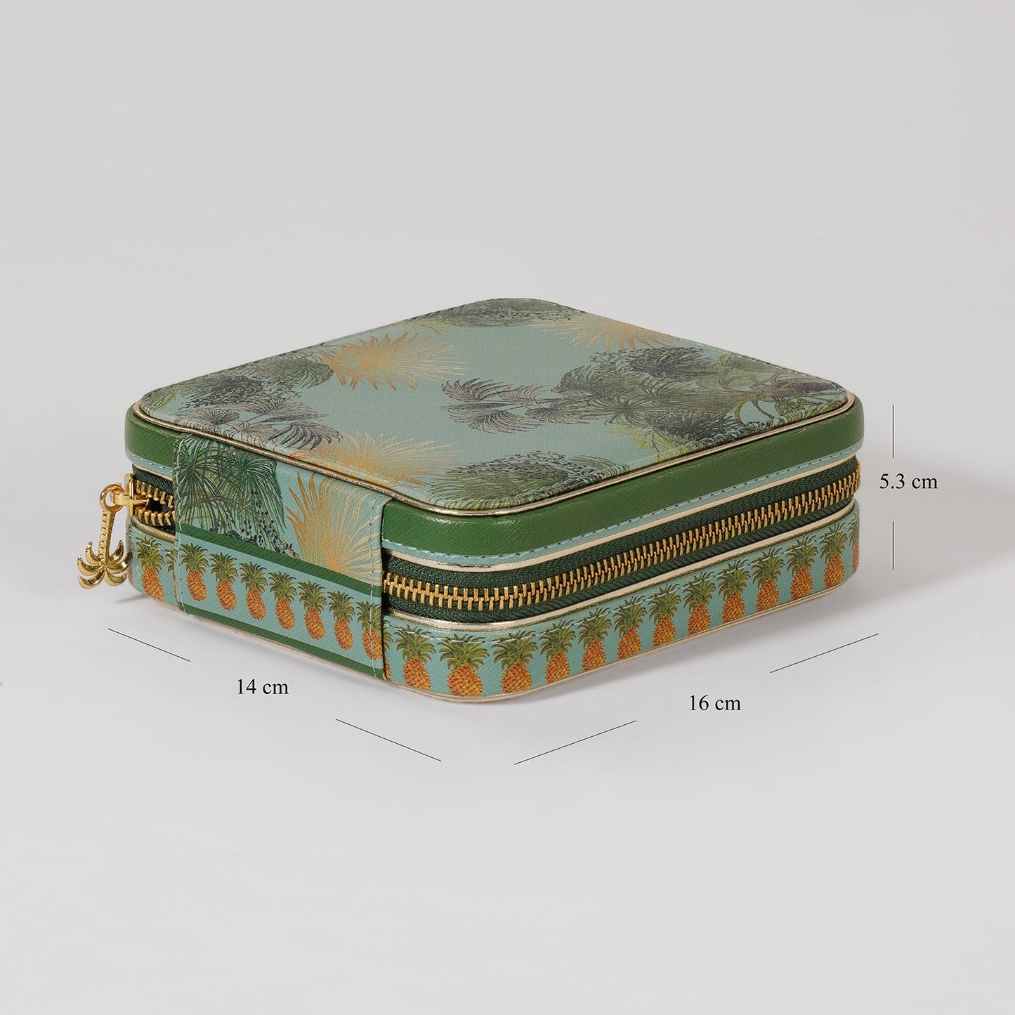 Green Como Printed Faux Leather Square Travel Jewellery Box
