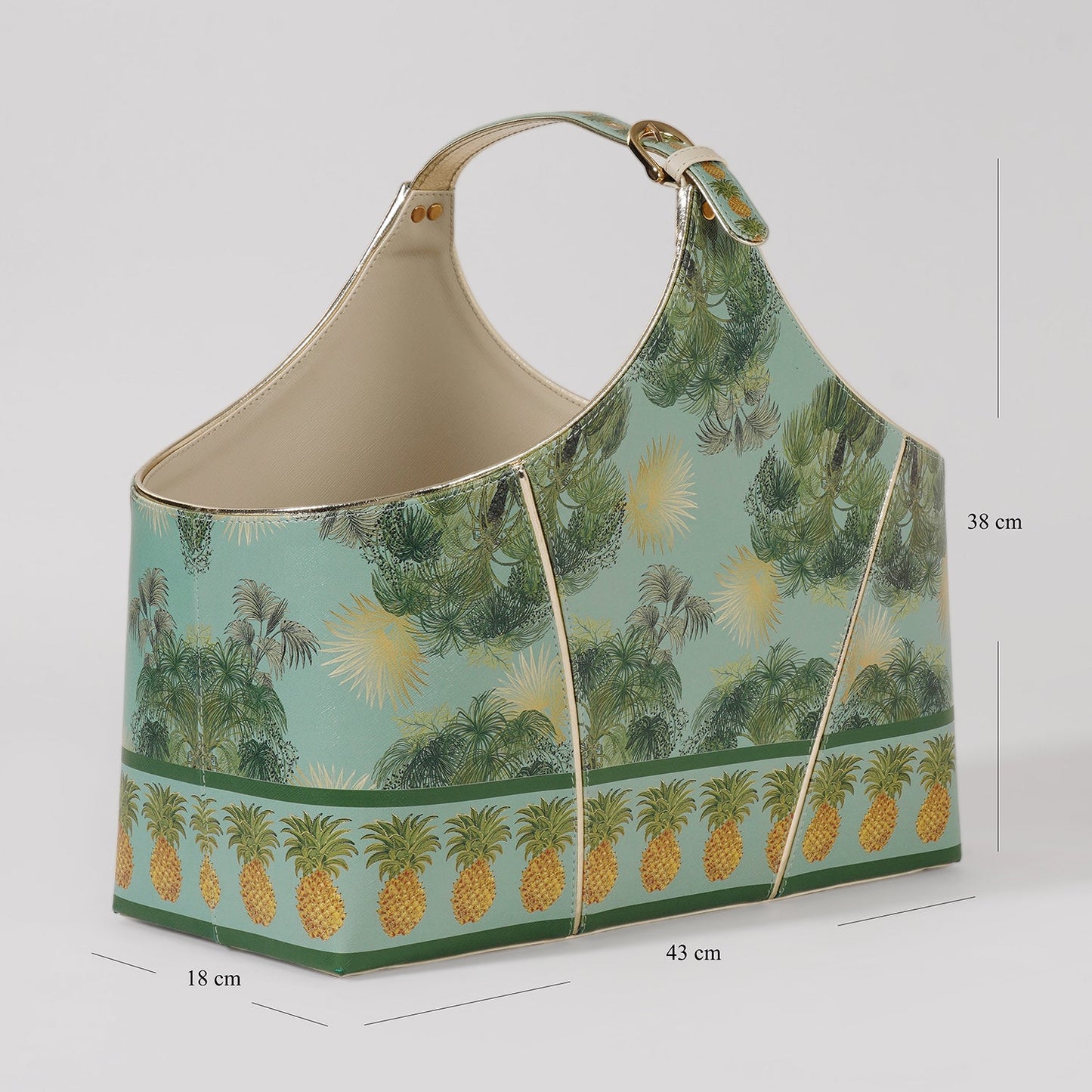 Green Como Printed Faux Leather Magazine Basket