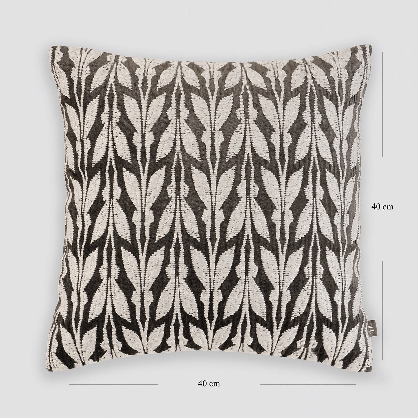 Brown Off White Embroidered Square Cushion Cover