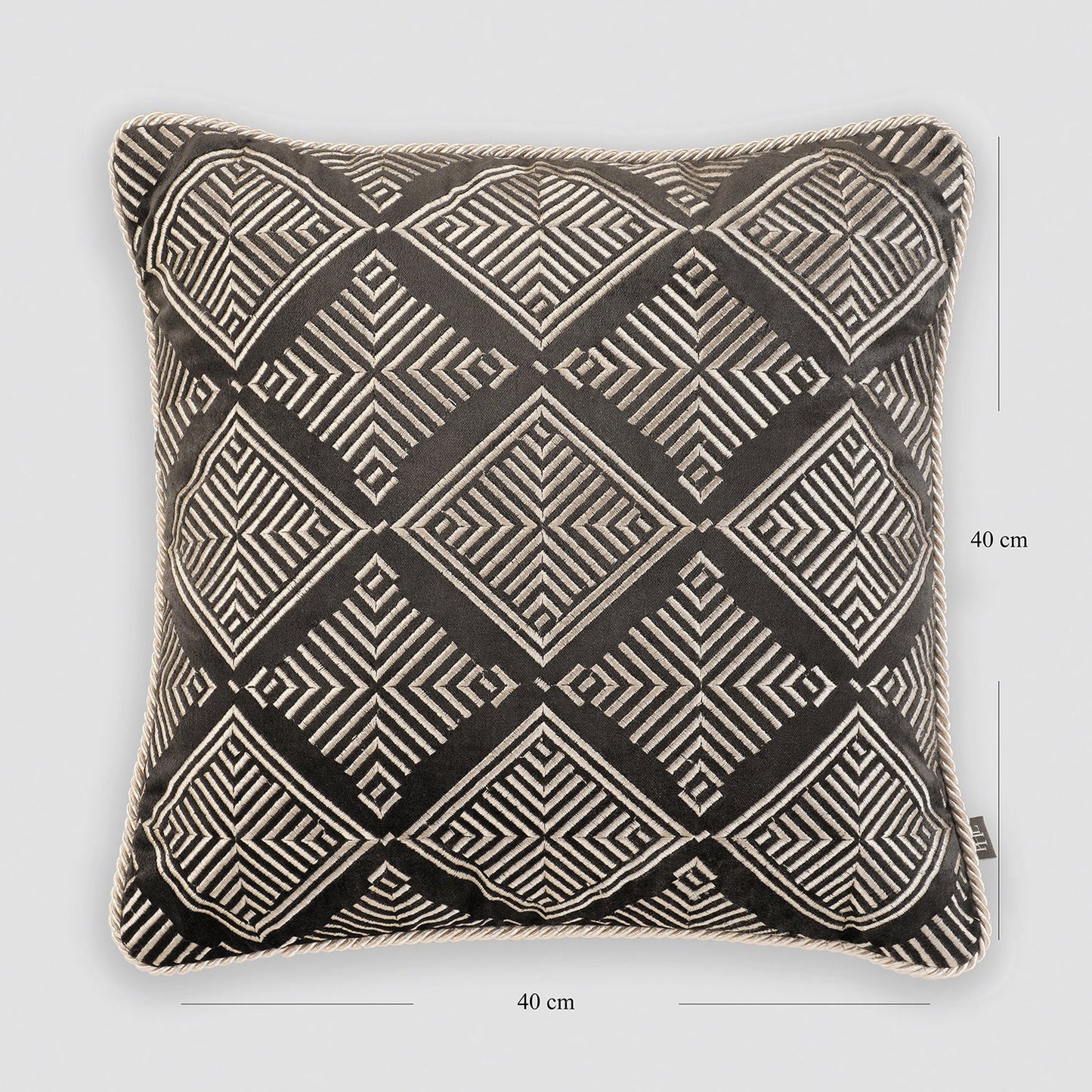 Brown Geometric Embroidered Cushion Cover