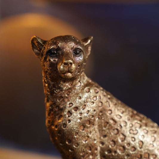 Gold Polyresin Sitting Cheetah