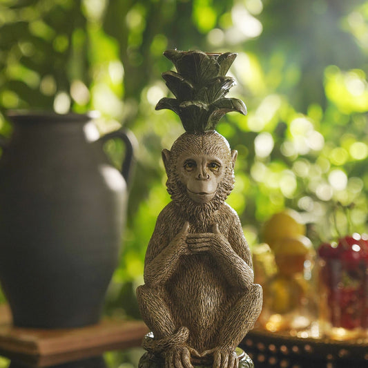 Grey Green Polyresin Monkey Candle Holder
