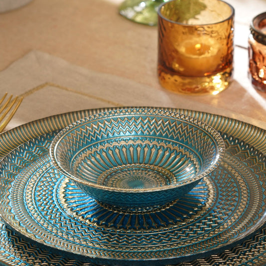 Set of 2 Blue Embellished Small Glass Bowls