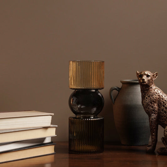 Amber 3 Tone Geometric Ribbed Glass Vase
