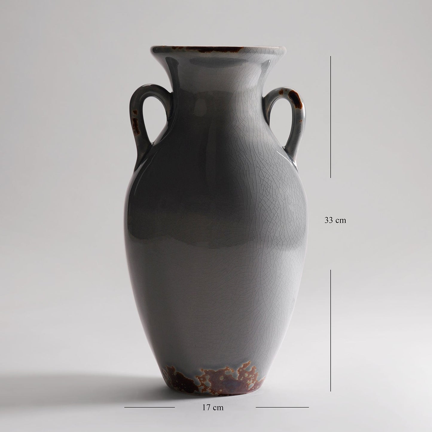 Grey Rustic Ceramic Vase with Two Handles