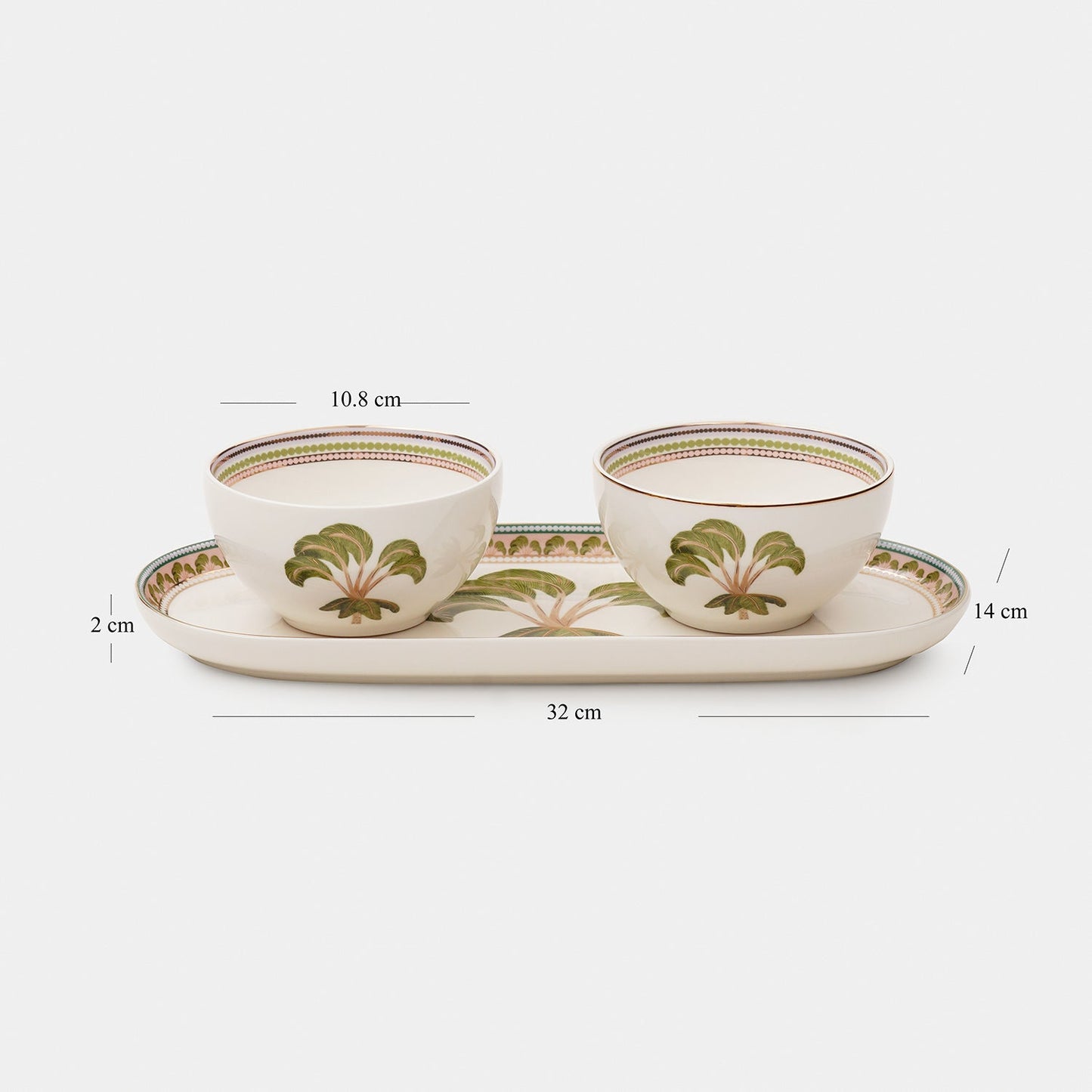 Set of 3 Green Solen Print Platter & Bowls