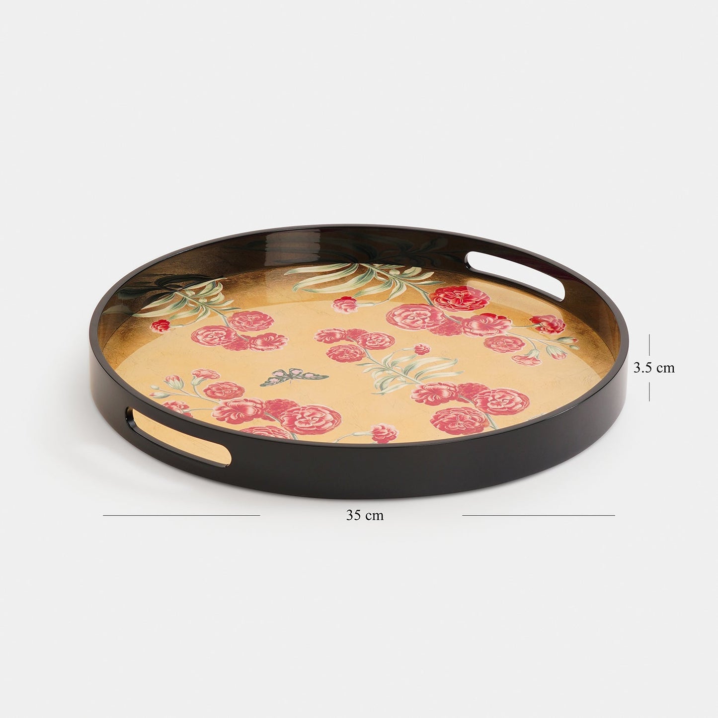 Gold Floral MDF Round Serving Tray