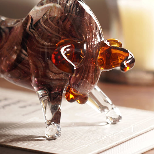 Dark Brown Handblown Glass Bull