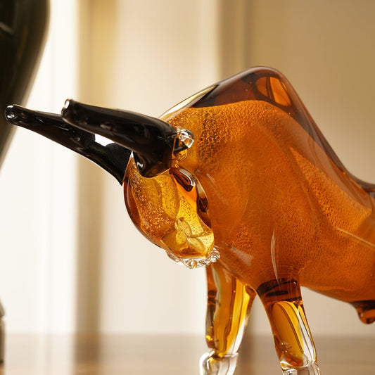 Amber Handblown Glass Bull
