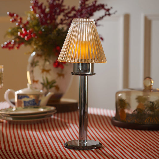 Amber Grey Glass Lamp Shaped Candle Holder