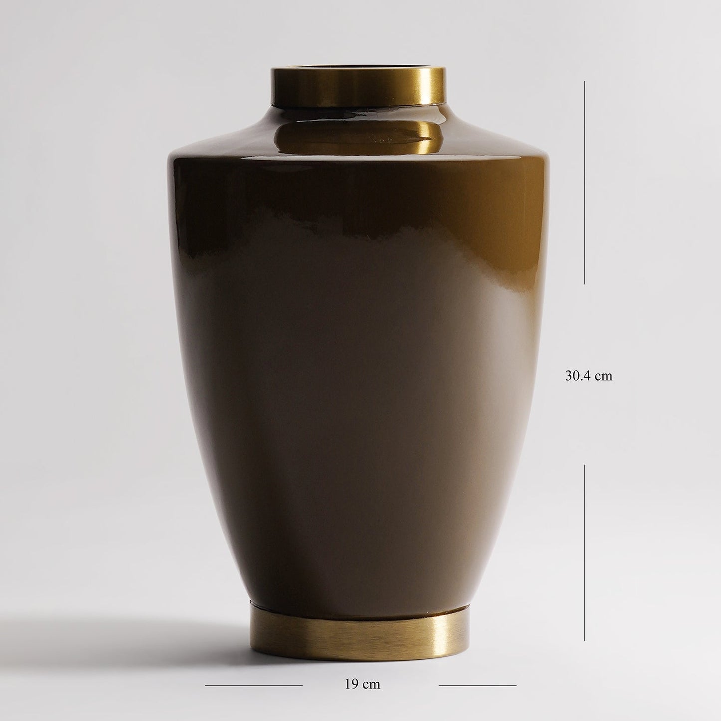 Brown Bottleneck Ceramic Vase with Gold Rim - Large
