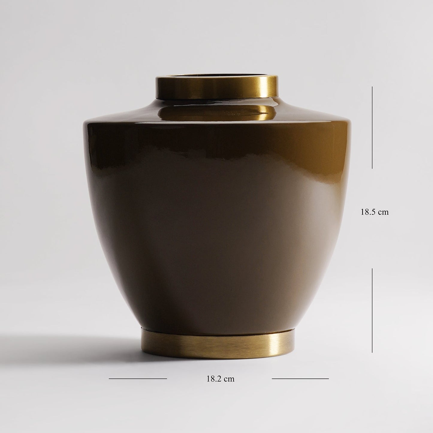 Brown Ceramic Bottleneck Vase with Gold Rim