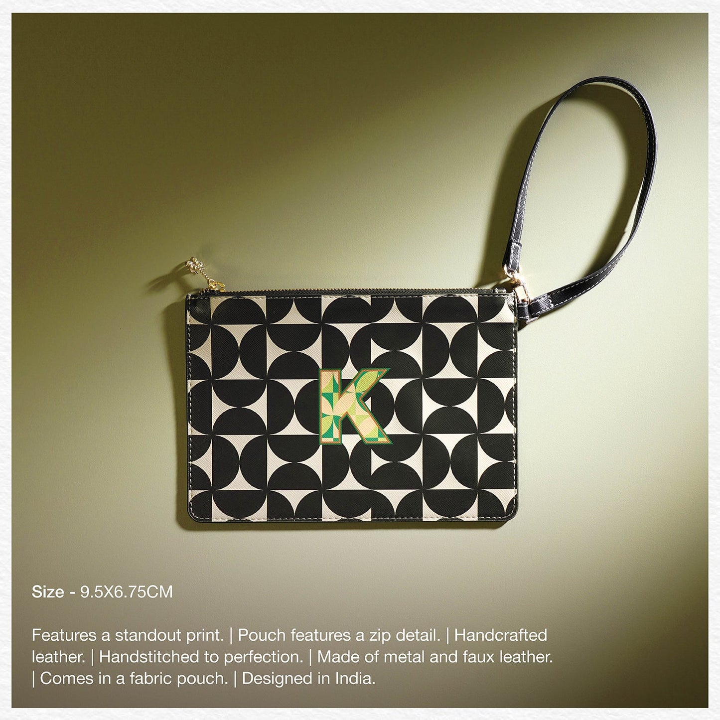 Black & Green K Flat Travel Pouch