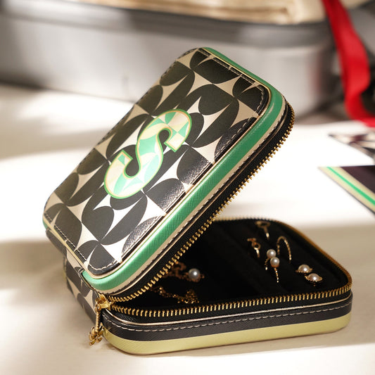 Black & Green K Faux Leather Jewellery Box