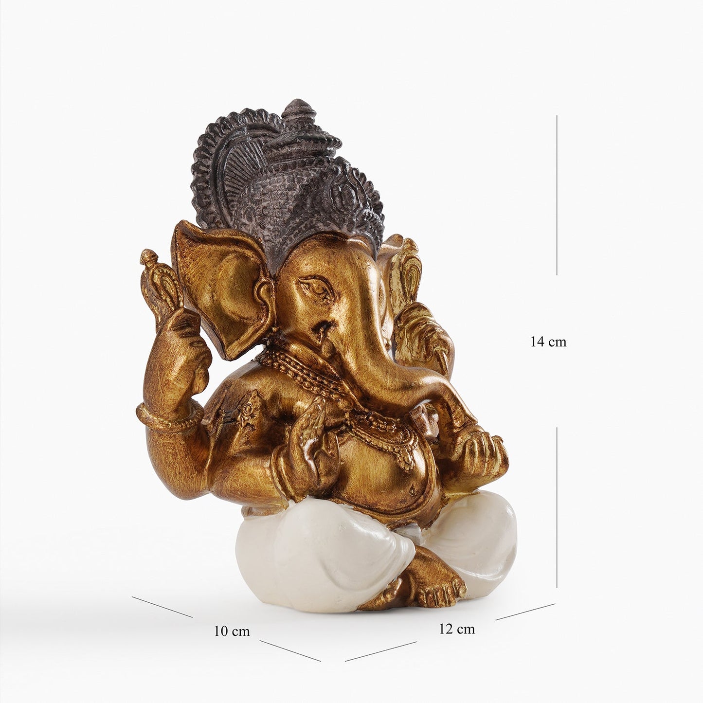 Ivory Antique Gold Polyresin Sitting Ganesha - Medium
