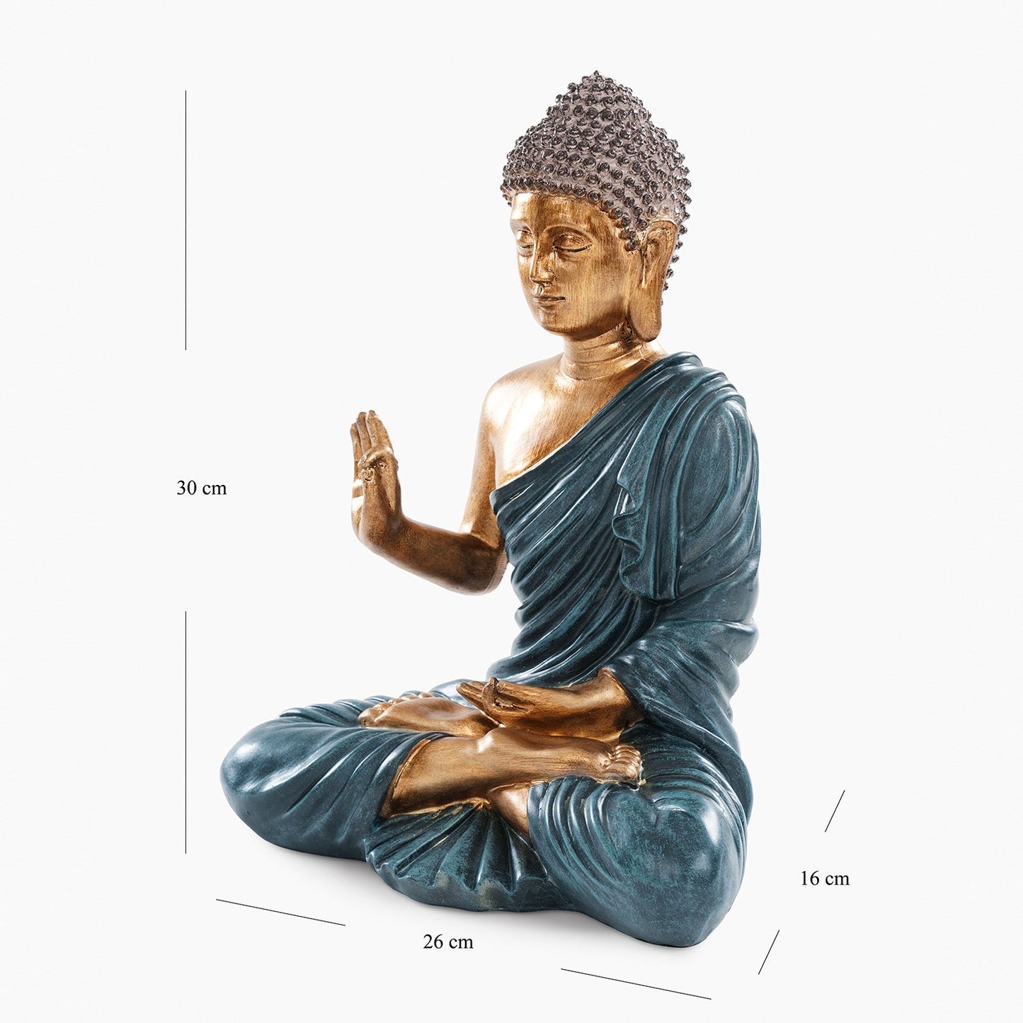 Dark Blue Antique Gold Polyresin Sitting Buddha - Large