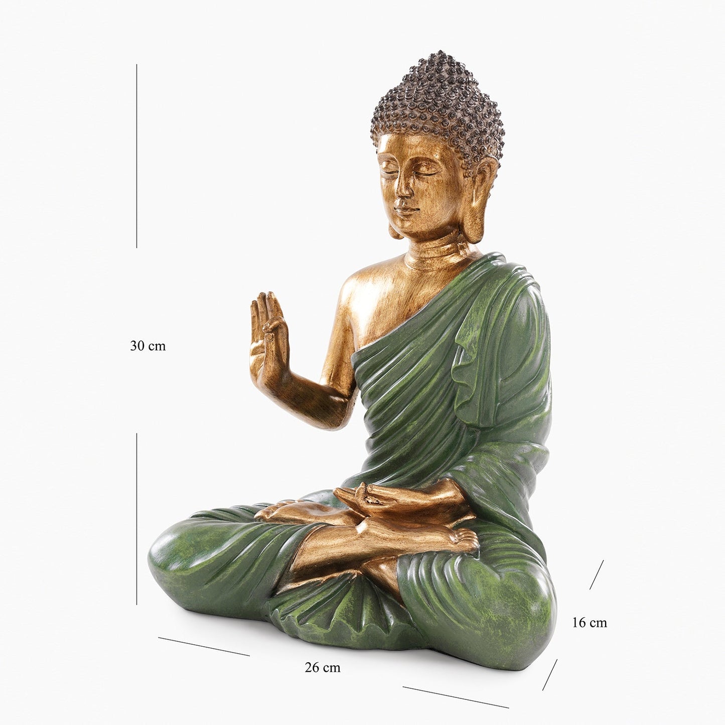 Dark Green Antique Gold Polyresin Sitting Buddha - Large
